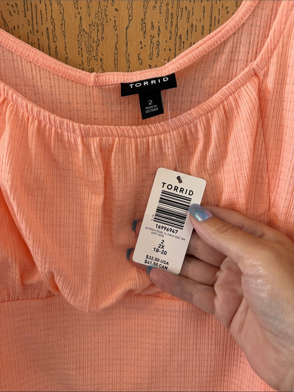 torrid Peach Ribbed Scoop Ruched Tank - Picture 2 of 6
